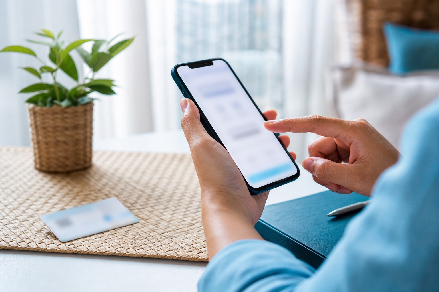 A customer carefully reviewing a mobile application